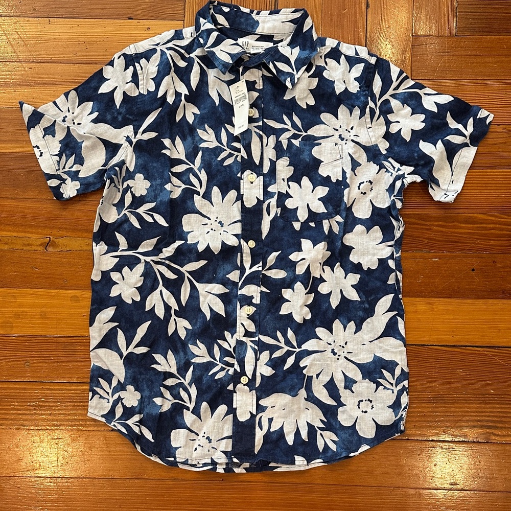 GAP Navy and White Floral Boys Shirt